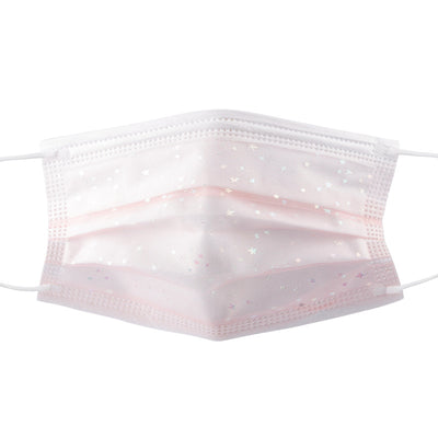 Light blue disposable face mask with iridescent butterfly patterns and white ear loops for dust protection. - Image 15