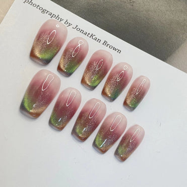 Uñas Postizas Efecto Ojo de Gato Artesanales para Mujer - Image 4
