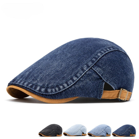 Boina Denim Desteñida para Hombre con Contraste de Colores