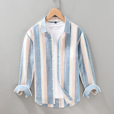 Camisa de Lino para Hombre con Mangas Largas y Rayas a Juego - Image 8