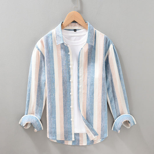 Camisa de Lino para Hombre con Mangas Largas y Rayas a Juego - Image 8