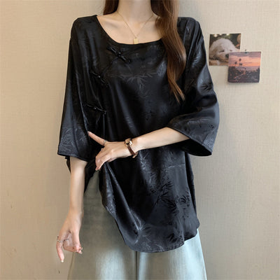 Blusa Vintage con Jacquard y Botones Estilo Chino - Image 17