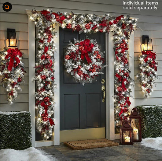 Corona Navideña Exterior con Efecto Nieve - Decoración Puerta Ratán Flocking - Image 23