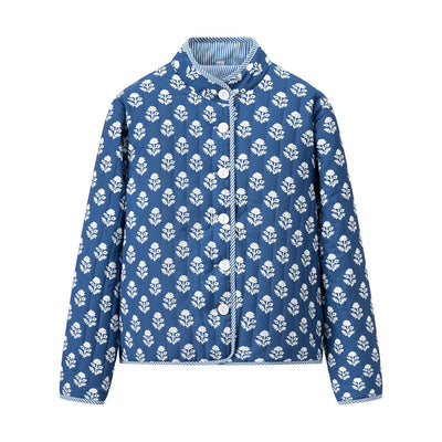 Abrigo Reversible de Algodón con Cuello Mao Estampado para Mujer - Image 5