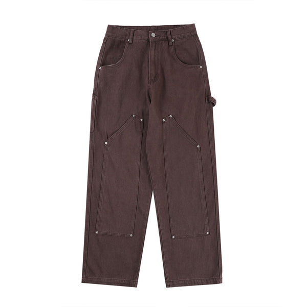 Pantalones Vaqueros Rectos Sueltos Multi-bolsillos Color Sólido - Image 7