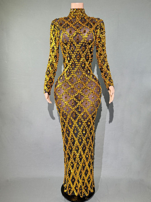 Vestido de Fiesta Elegante con Cristales Brillantes para Mujer - Image 5