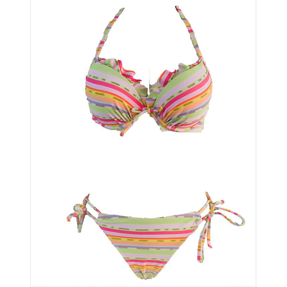 Bikini de Playa con Cordones y Rayas Coloridas