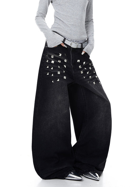 Pantalones Vaqueros Desteñidos para Mujer con Diseño de Remaches Estilo Americano y Detalles Rasgados - Image 5