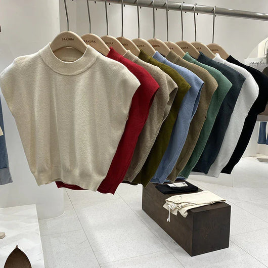 Colete Solto Sem Mangas com Cintura Franzida e Bolsos