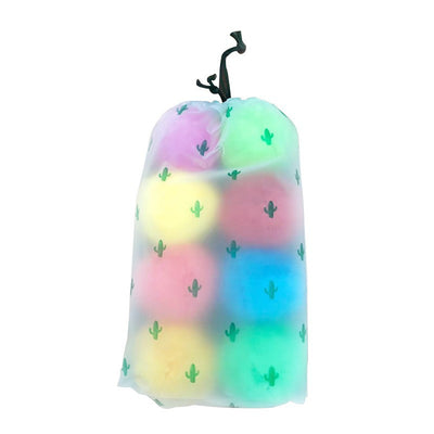 Colorful pet cat and dog toys, round balls with cartoon faces, packaged in a clear drawstring bag with cactus print. - Image 10