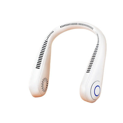 Dark blue U-shaped neck fan with air vents, small fan grilles, and a rose gold accent ring. - Image 6