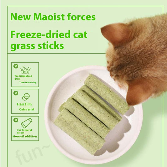 White pouch of freeze-dried cat grass sticks with a green label featuring a cat silhouette and Chinese text. - Image 2