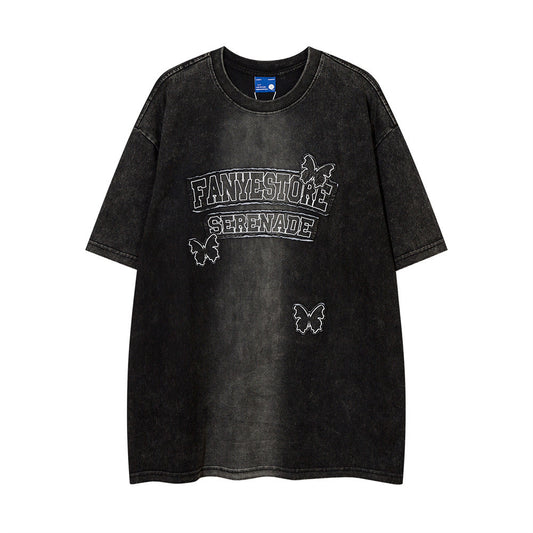 Camiseta Holgada Degradado Desteñido de Manga Corta