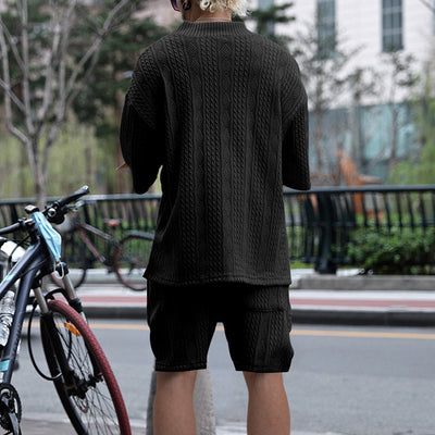Conjunto de 2 Piezas Hombre: Playera Jacquard Cuello V Manga Corta + Shorts con Bolsillos - Image 12
