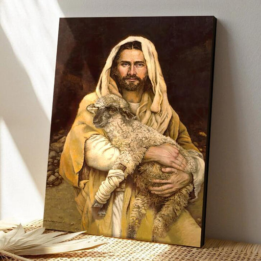 Cuadro Decorativo Nórdico - Jesús Abrazando Ovejas con Marco
