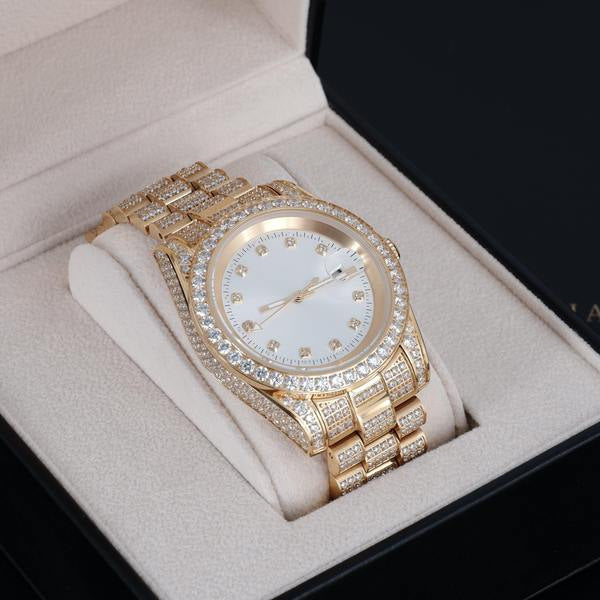 Reloj de Cuarzo para Hombre con Pulsera de Acero y Dial Incrustado de Diamantes