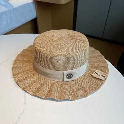 Sombrero de Paja Plegable con Ala Ondulada para Mujer - Image 2