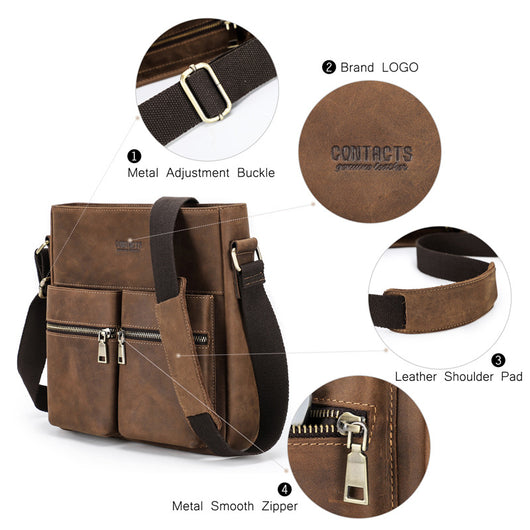 Bolso Bandolera Retro Cuero Crazy Horse Estilo Único para Hombre - Image 11