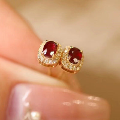 Aretes de Oro Puro con Rubí Natural y Diamantes Rojo Sangre de Paloma - Image 18