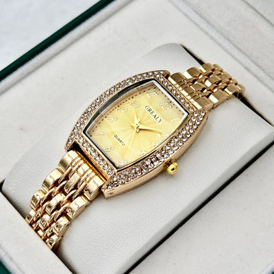 Reloj de Dama con Esfera de Barril Enchapado en Diamantes y Pulsera de Metal - Image 29