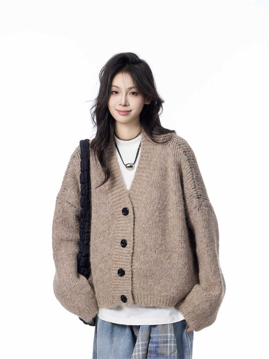Cardigan de Punto Cuello V Mujer Estilo Relajado Suéter Holgado - Image 2