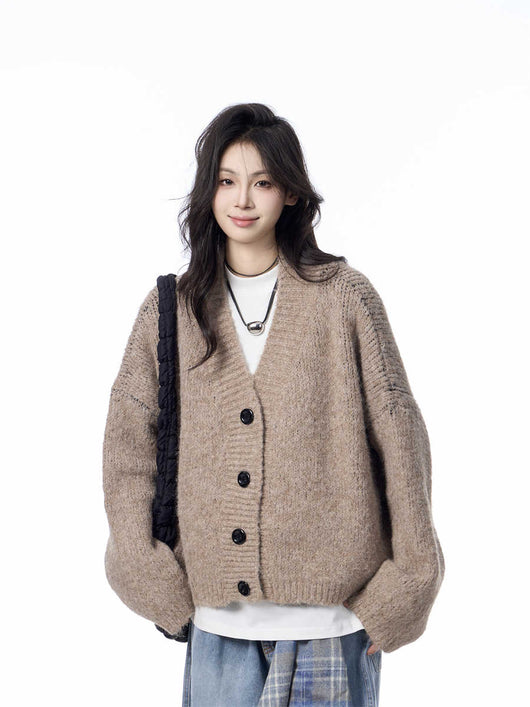 Cardigan de Punto Cuello V Mujer Estilo Relajado Suéter Holgado - Image 2