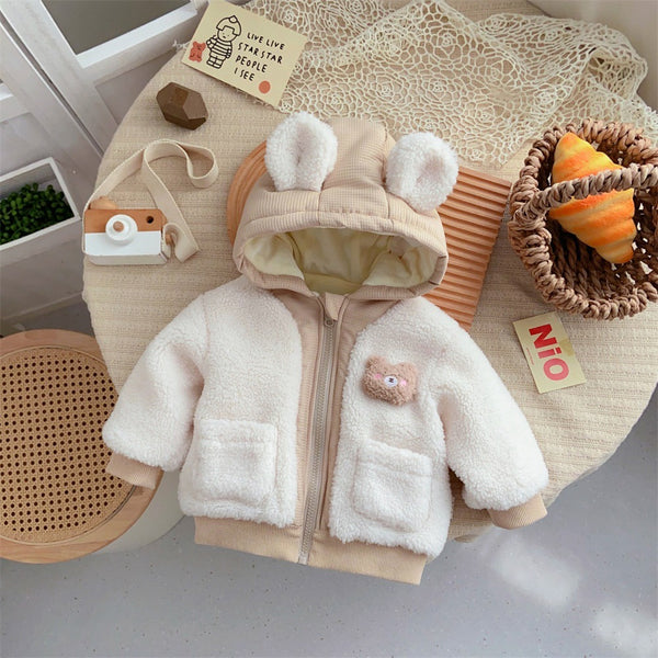 Abrigo Infantil Estilo Coreano Osito Adorable con Forro de Algodón Acolchado