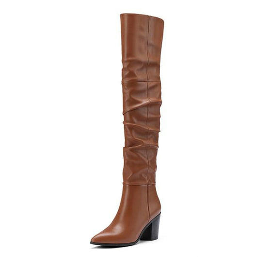 Botas Altas de Cuero con Tacón Grueso y Punta Afilada - Image 5
