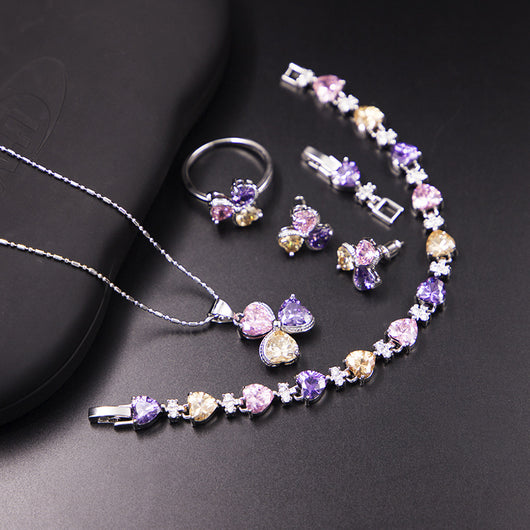 Conjunto de Joyería Trébol de Zirconia para Mujer