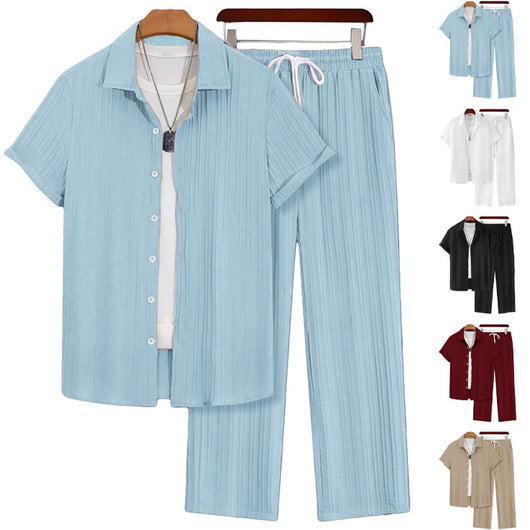 Conjunto de Pantalón y Camisa Suelta Casual para Hombre Talla Grande