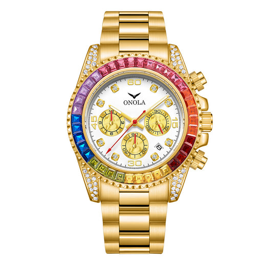 Reloj Ejecutivo Resistente al Agua con Banda de Acero Inoxidable y Arcoíris - Image 5