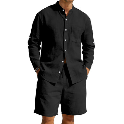 Conjunto de Camisa y Shorts de Lino para Hombre - Image 32