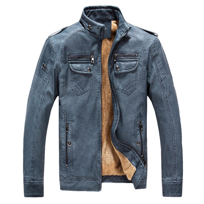 Chaqueta de Cuero Retro con Terciopelo Lavado - Image 4
