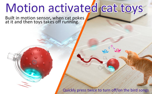 Red interactive cat toy ball with a clear outer shell, glowing blue light, and a red rope, shown with a kitten. - Image 10