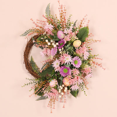 Corona Decorativa de Pascua con Crisantemos Silvestres y Huevos - Image 7