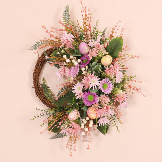Corona Decorativa de Pascua con Crisantemos Silvestres y Huevos - Image 7