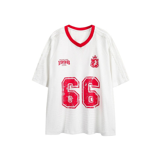 Playera Retro Oversized con Contraste de Colores y Cuello V