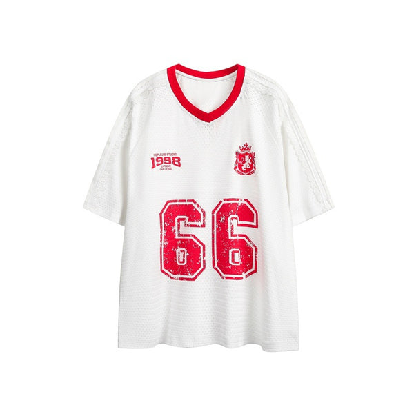 Playera Retro Oversized con Contraste de Colores y Cuello V