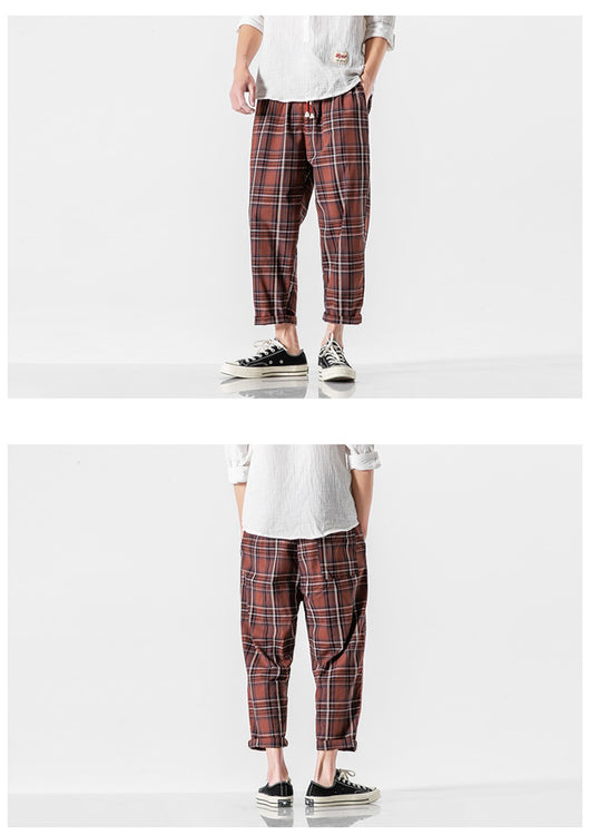 Pantalones Casuales a Cuadros Estilo Asiático con Detalles Desgastados - Image 12