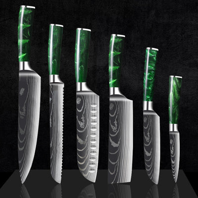 Cuchillo Damasco con Mango de Resina Verde y Grabado Láser - Image 19
