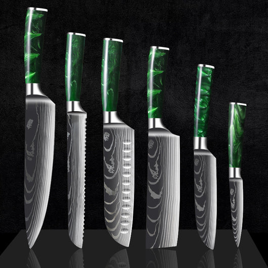Cuchillo Damasco con Mango de Resina Verde y Grabado Láser - Image 19