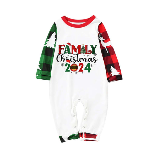Matching family Christmas pajamas with red and green plaid, deer, and Christmas tree patterns, featuring "FAMILY Christmas 2024" text. - Image 12