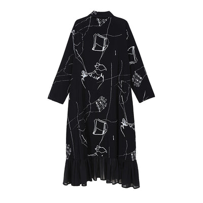 Vestido Suelto de Chifón Negro con Volantes para Mujer - Image 14