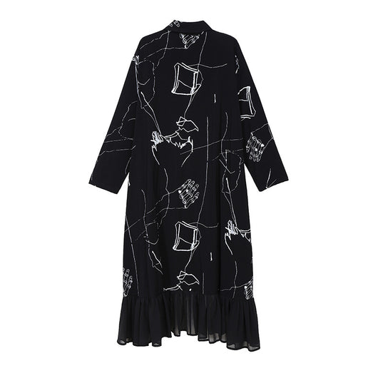 Vestido Suelto de Chifón Negro con Volantes para Mujer - Image 14