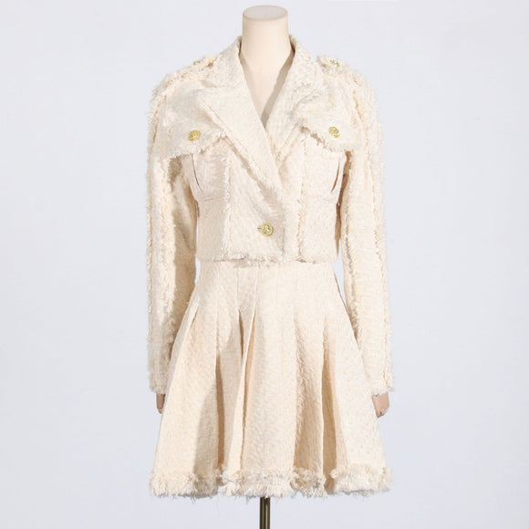 Conjunto de Falda y Chaqueta Corta con Flecos