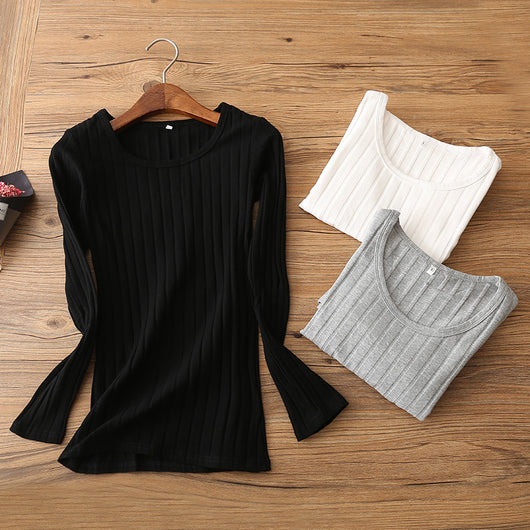 Blusa Básica de Algodón Puro con Mangas Largas para Mujer - Image 3