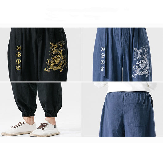 Pantalones Casuales Oversized con Bordado Dragón Estilo Suelto - Image 6