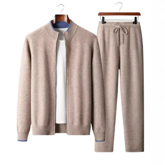 Conjunto de Sweater Tejido con Cuello Semicerrado y Cierre de Cremallera
