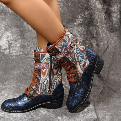 Botas Martin de Tacón Cuadrado con Bordado Étnico Retro - Image 8