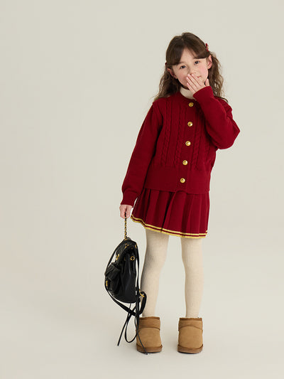Conjunto Infantil Cardigan Tejido con Falda Plisada - Image 7